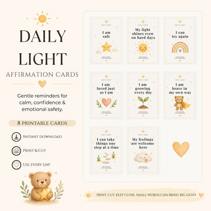 Set of 8 printable affirmation cards in a clean layout showing included designs and minimal style