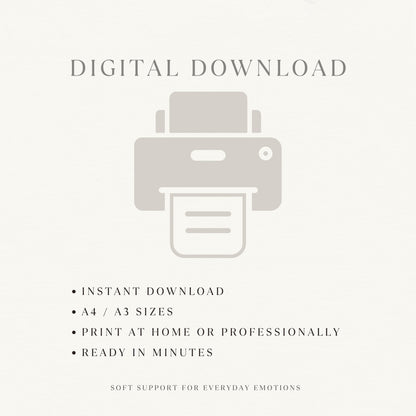 Printable affirmation cards digital download with A4 and A3 sizes for home or professional printing
