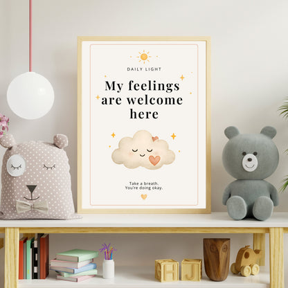 Minimalist affirmation poster displayed in a calm home or nursery space with soft natural styling