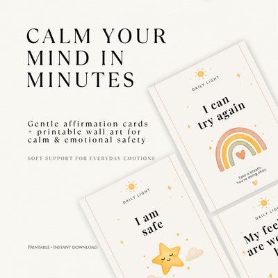Two affirmation cards with motivational phrases and illustrations on a white background.