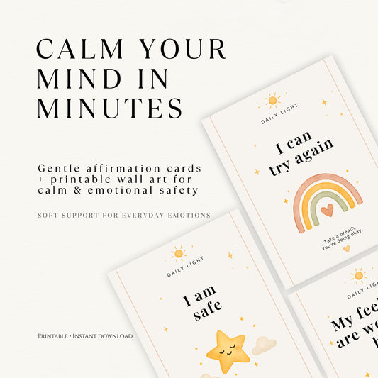 Two affirmation cards with motivational phrases and illustrations on a white background.