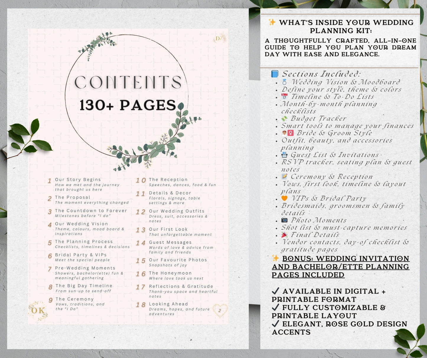 Content page from the wedding planning kit with text and bullet points on a white background. front page