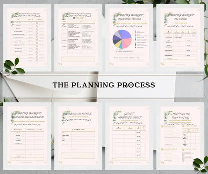 Pages of the ultimate wedding planning kit with pages from the section  'The Planning Process', front pages