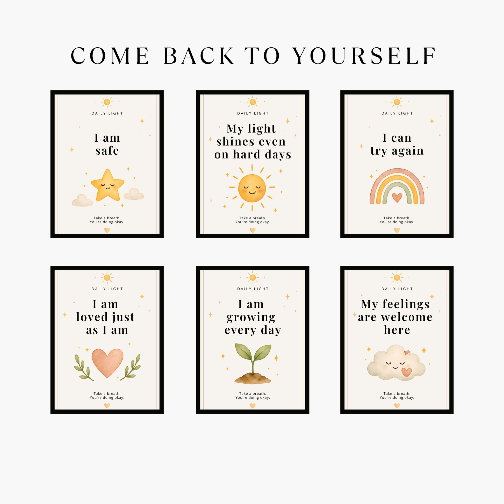 Minimal affirmation card design with soft calming message for daily reassurance and self care