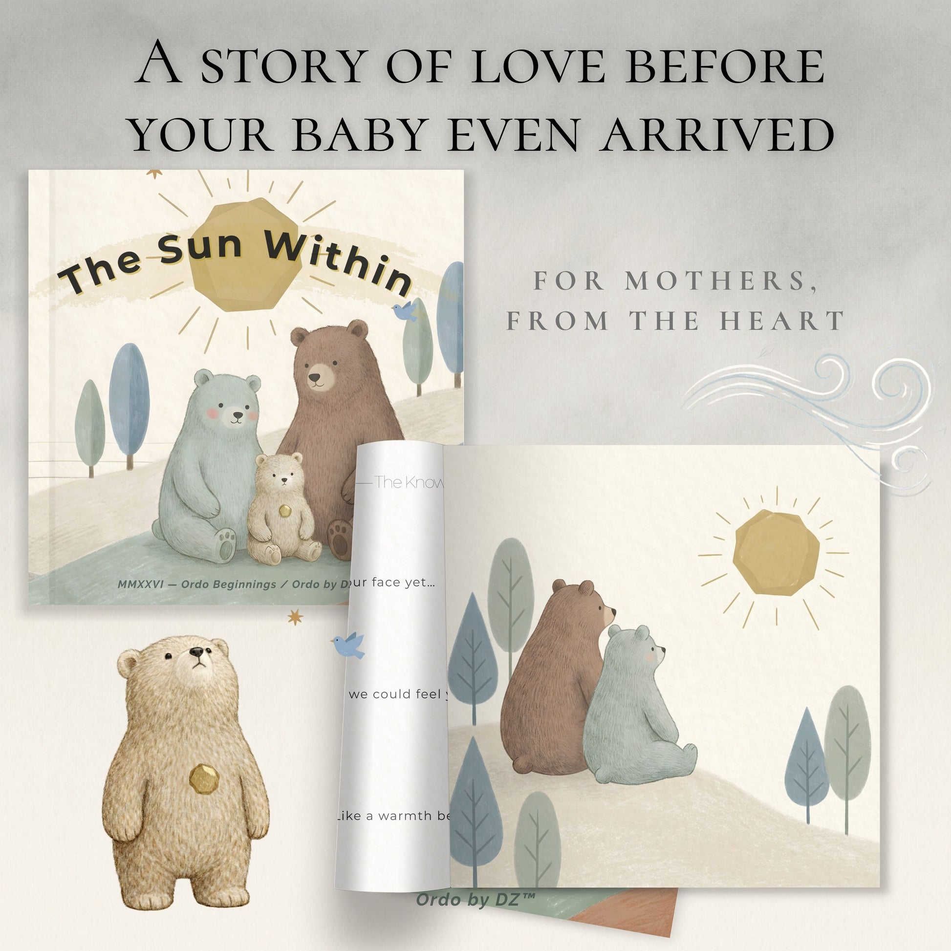 Book titled 'The Sun Within' with bear illustrations on a light gray background