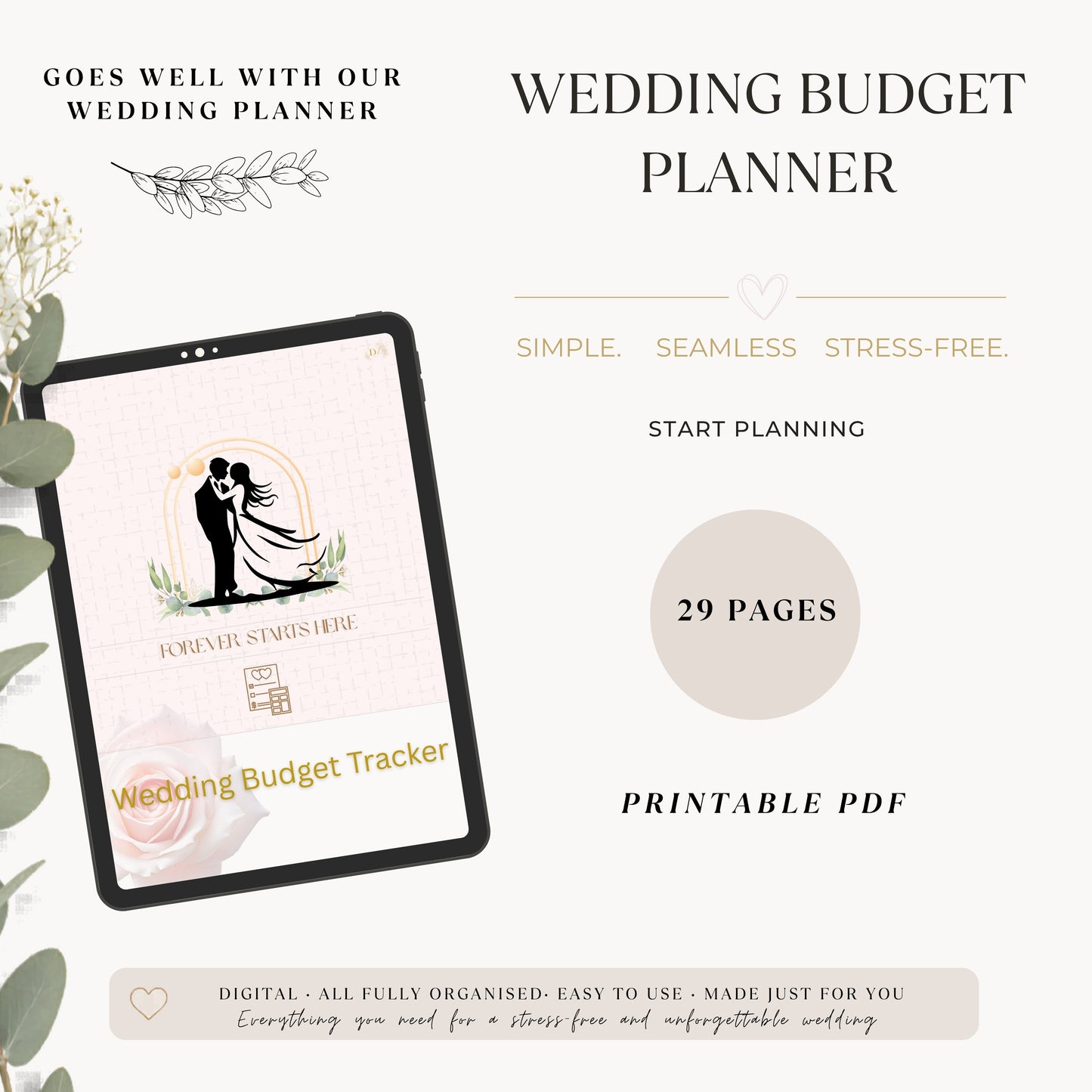 Wedding Budget Planner printable PDF cover by Ordo by DZ