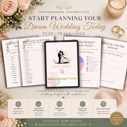 Printable Wedding Budget Planner PDF by Ordo by DZ with budget overview and savings tracker