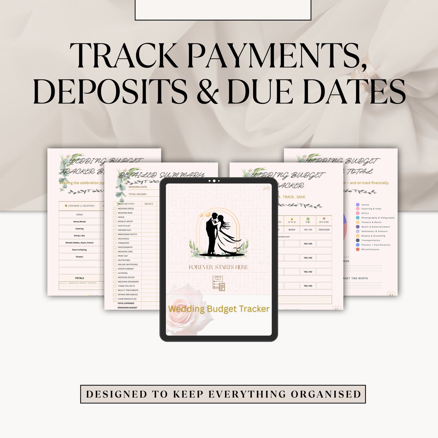 Wedding payment tracker printable for deposits, payments and due dates
